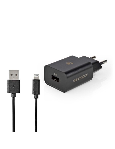 NEDIS CARGADOR |1X 2.4 A |USB-A | LIGHTNING DE 8 PINES (SUELTO) CABLE| 1.0M/12W NEGRO