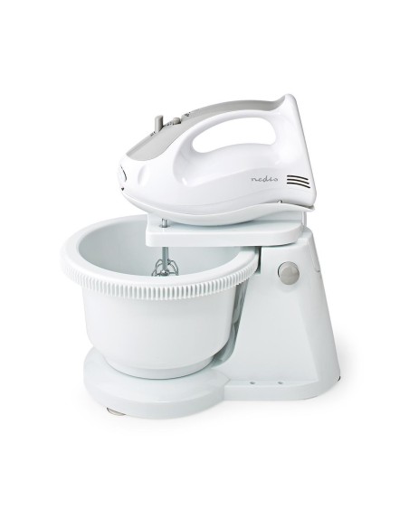 NEDIS BATIDORA MEZCLADORA BOL GIRATORIO 2LT | 200 W | 5 AJUSTES VELOCIDAD| FUNCION TURBO BLANCO/GRIS