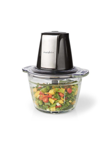 NEDIS PICADORA DE ALIMENTOS | 500 W | 1 L | CRISTAL | 1 AJUSTE DE VELOCIDAD | NEGRO / PLATA