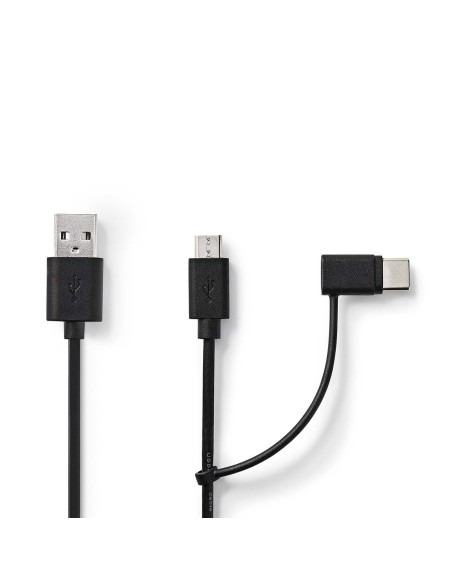 NEDIS CABLE 2 EN 1 USB 2.0 | USB-A MACHO | USB MICRO-B MACHO |USB-C™ MACHO | 480 MBPS| 1.00M| NEGRO